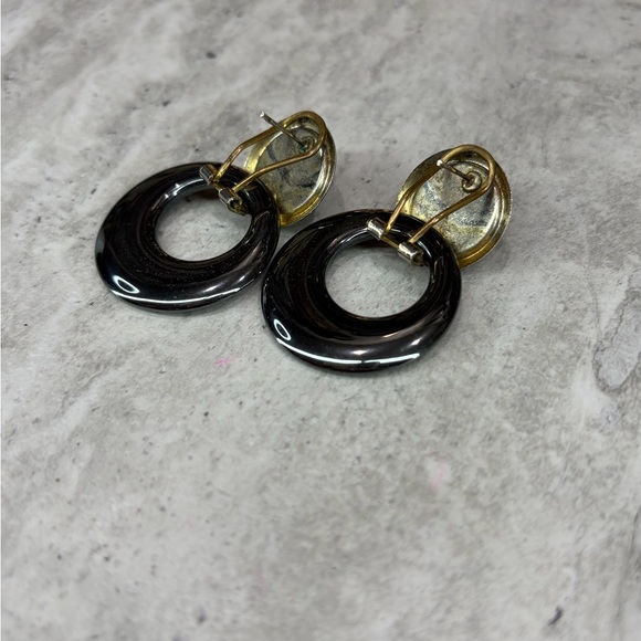 Vintage Hematite Door Knocker Earrings Dangle Pierced Jewelry - Picture 2 of 4